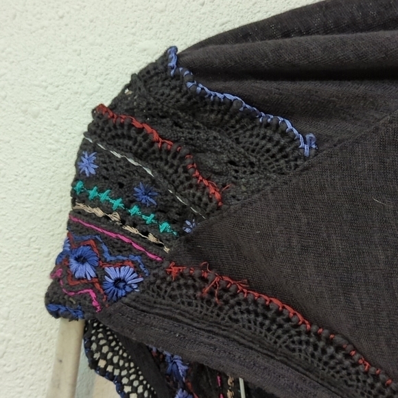 Free People Siesta Fiesta Top In Washed Black Tunic Boho Henley Popover - Picture 6 of 12